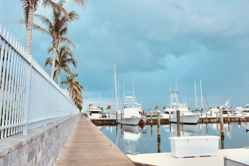 Boardwalk around the marina at the Oceans Edge Resort and Marina Stock Island, Florida